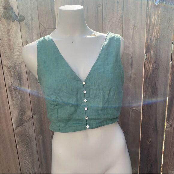Madewell Gwen Supercrop Linen Tank in Trellis Green size 6 - Picture 9 of 13
